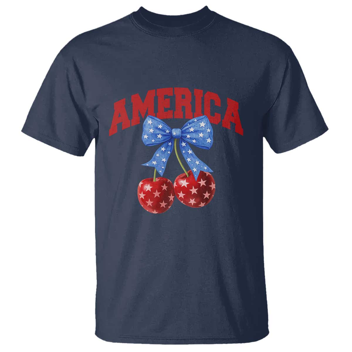 America Cherry Coquette Bow T Shirt 4th of July Patriotic TS10 Navy Print Your Wear