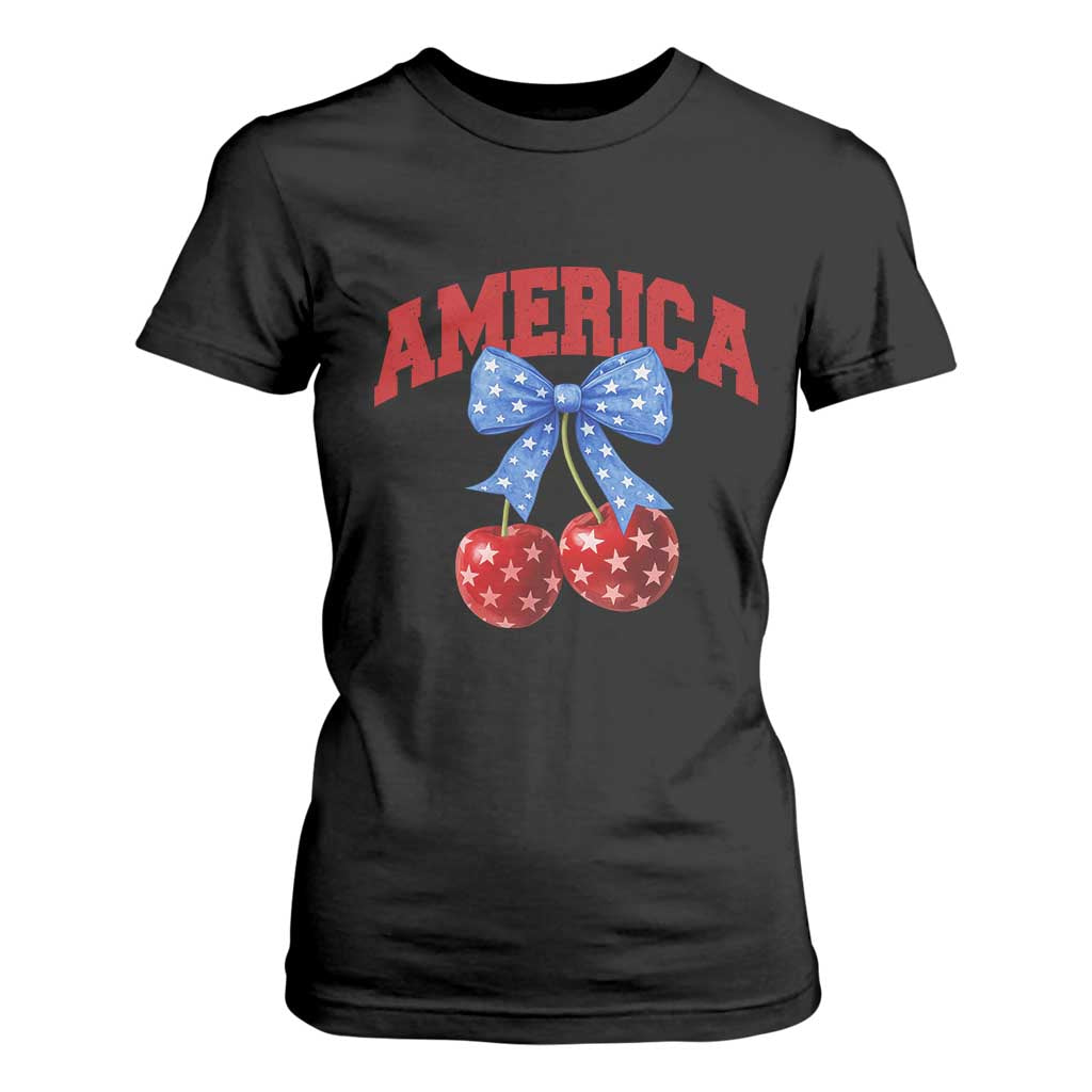 America Cherry Coquette Bow T Shirt For Women 4th of July Patriotic TS10 Black Print Your Wear