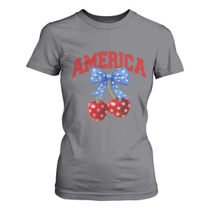 America Cherry Coquette Bow T Shirt For Women 4th of July Patriotic TS10 Charcoal Print Your Wear