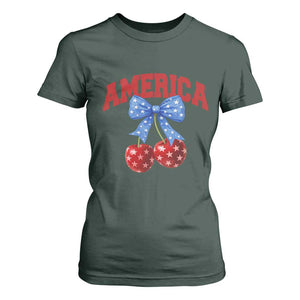 America Cherry Coquette Bow T Shirt For Women 4th of July Patriotic TS10 Dark Forest Green Print Your Wear