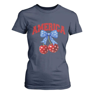 America Cherry Coquette Bow T Shirt For Women 4th of July Patriotic TS10 Navy Print Your Wear