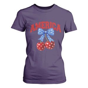 America Cherry Coquette Bow T Shirt For Women 4th of July Patriotic TS10 Purple Print Your Wear