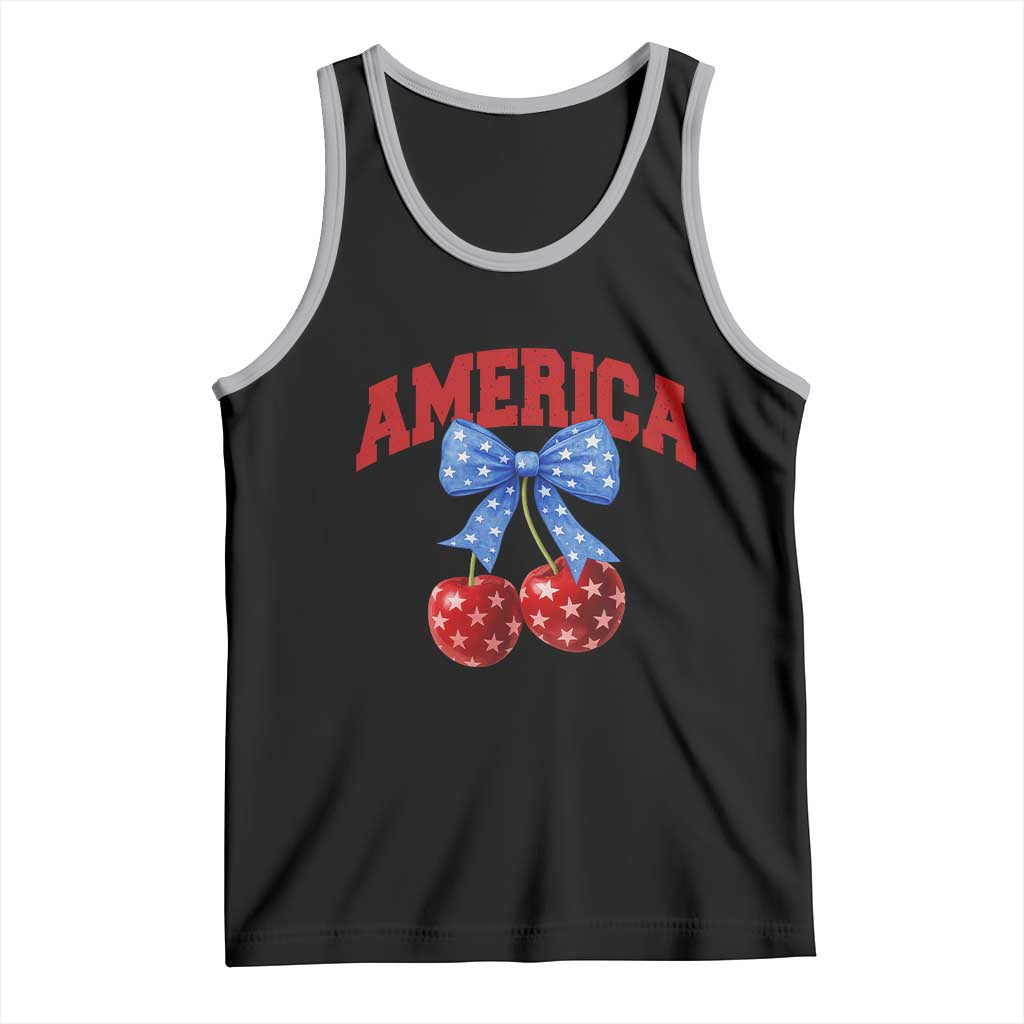 America Cherry Coquette Bow Tank Top 4th of July Patriotic TS10 Black Athletic Heather Print Your Wear