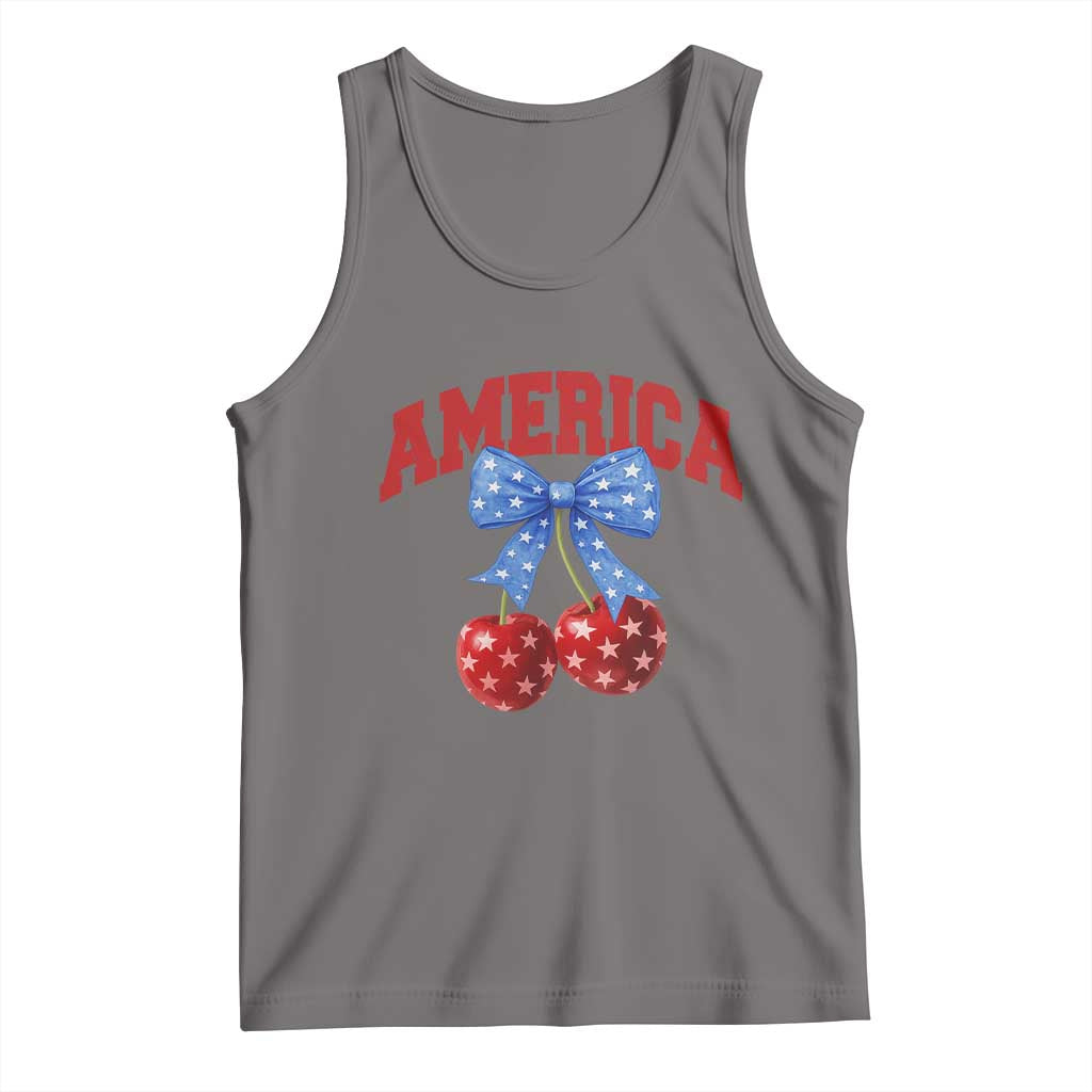 America Cherry Coquette Bow Tank Top 4th of July Patriotic TS10 Deep Heather Print Your Wear