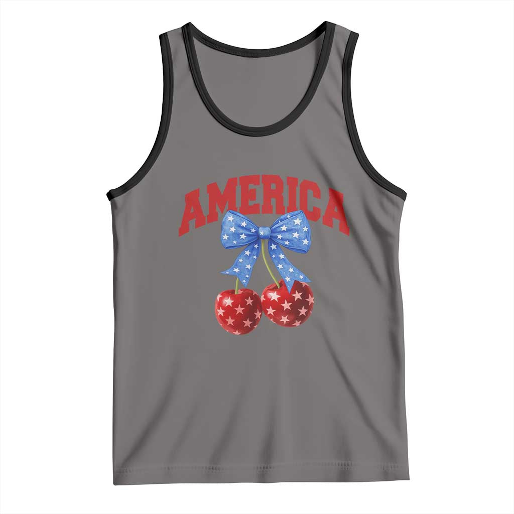 America Cherry Coquette Bow Tank Top 4th of July Patriotic TS10 Deep Heather Black Print Your Wear