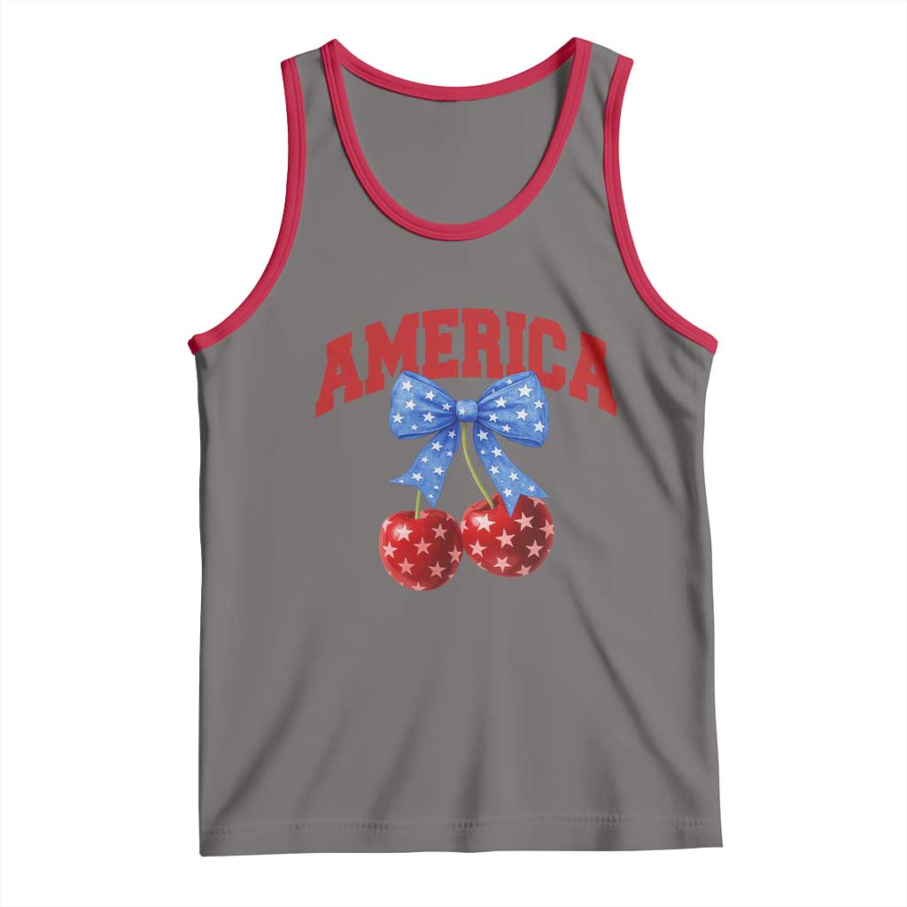 America Cherry Coquette Bow Tank Top 4th of July Patriotic TS10 Deep Heather Red Print Your Wear