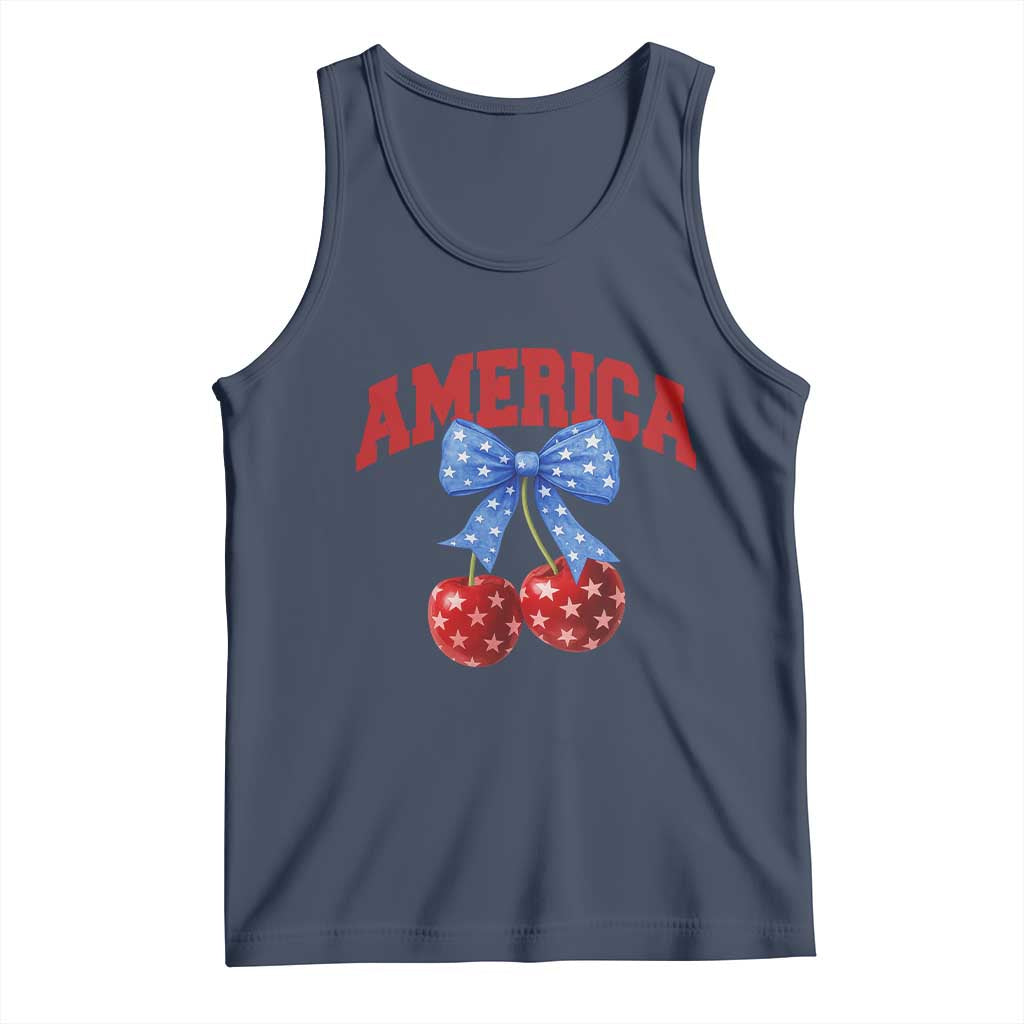 America Cherry Coquette Bow Tank Top 4th of July Patriotic TS10 Navy Print Your Wear