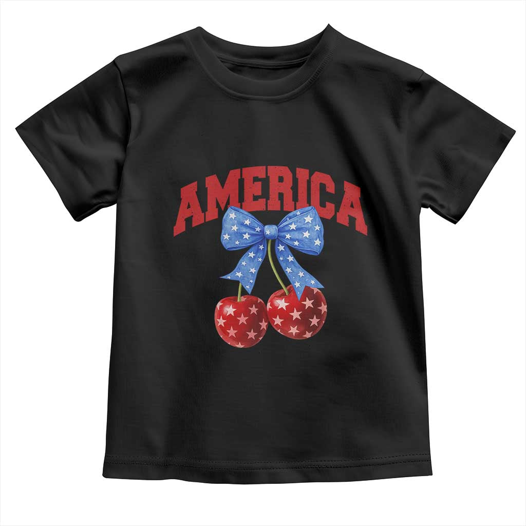 America Cherry Coquette Bow Toddler T Shirt 4th of July Patriotic TS10 Black Print Your Wear