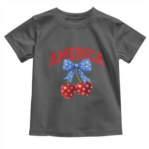 America Cherry Coquette Bow Toddler T Shirt 4th of July Patriotic TS10 Dark Heather Print Your Wear