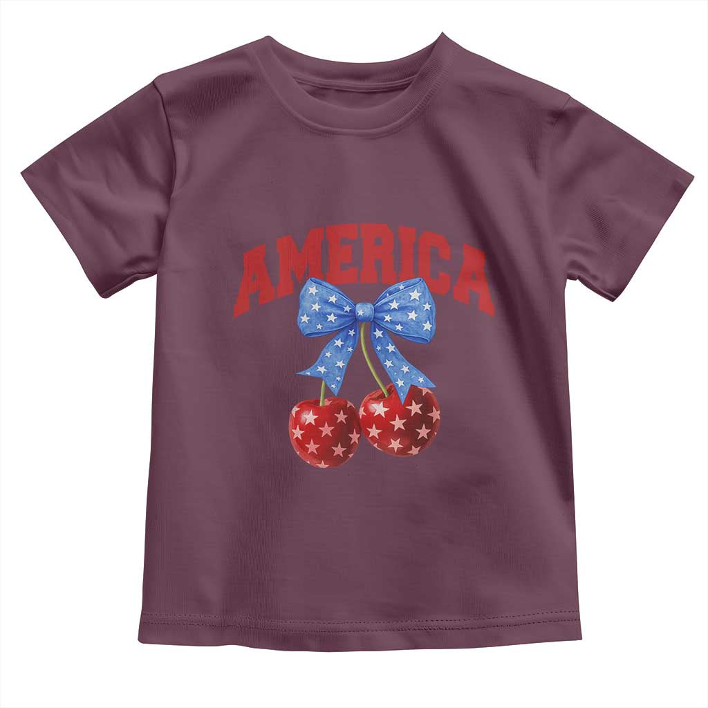 America Cherry Coquette Bow Toddler T Shirt 4th of July Patriotic TS10 Maroon Print Your Wear