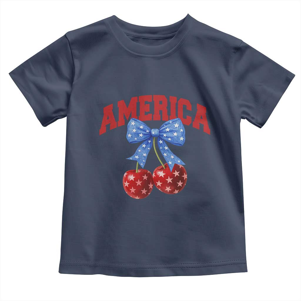 America Cherry Coquette Bow Toddler T Shirt 4th of July Patriotic TS10 Navy Print Your Wear