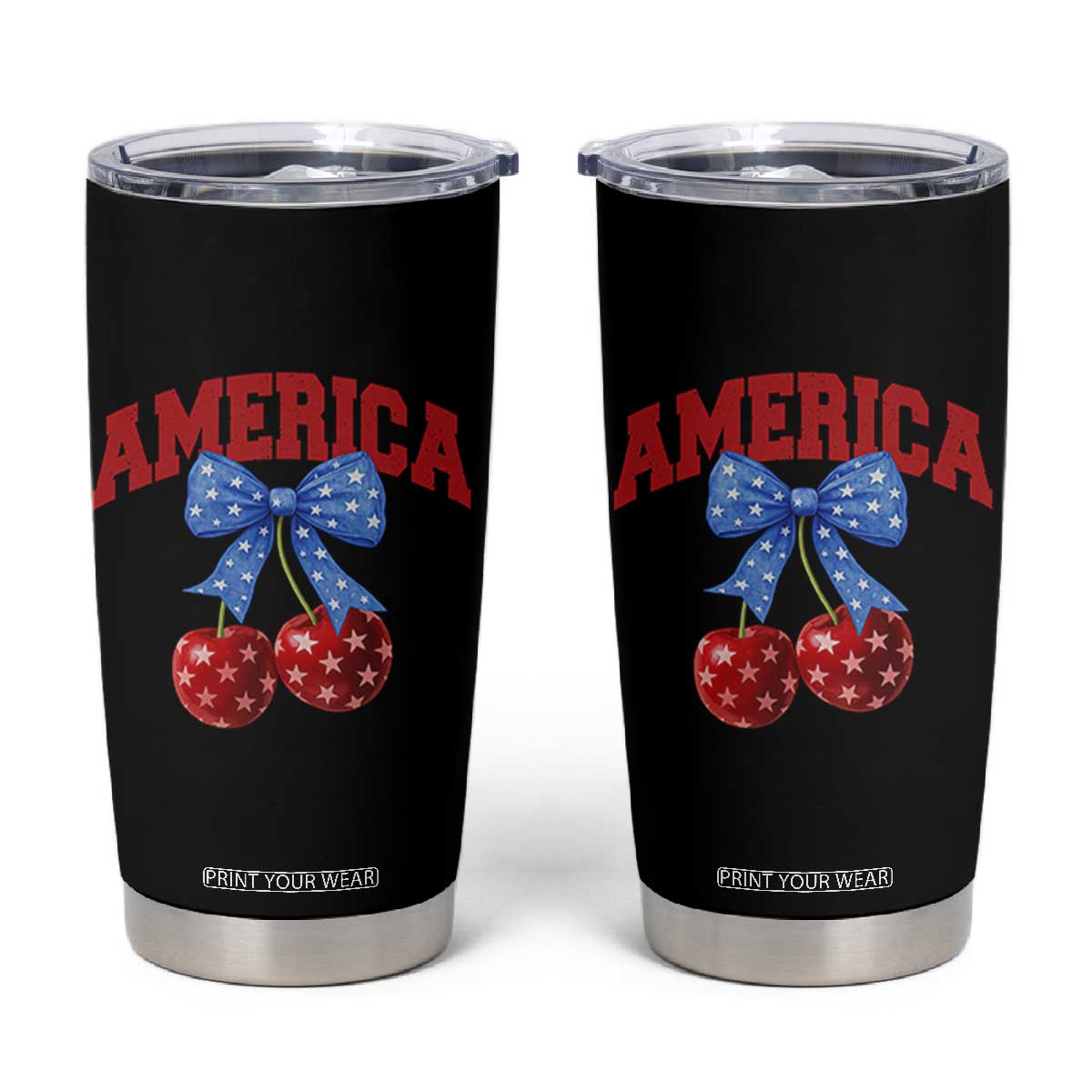 America Cherry Coquette Bow Tumbler Cup 4th of July Patriotic TS10 Black Print Your Wear