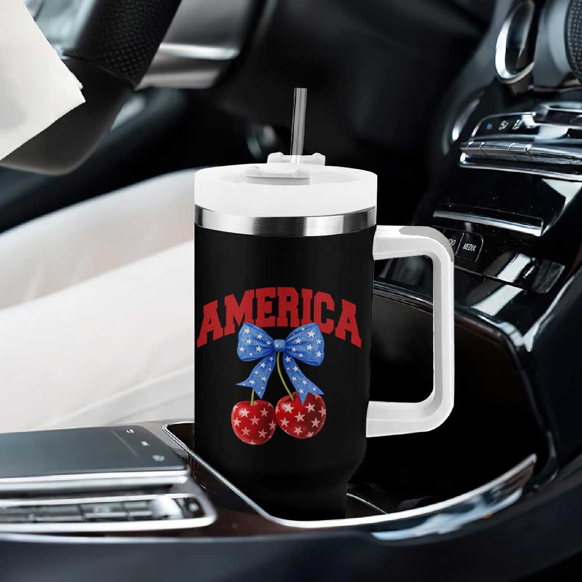 America Cherry Coquette Bow Tumbler With Handle 4th of July Patriotic TS10 Print Your Wear