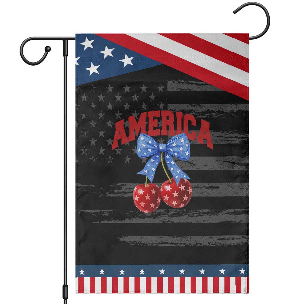 America Cherry Coquette Bow Garden Flag 4th of July Patriotic TS10 Distressed Black Blue Print Your Wear