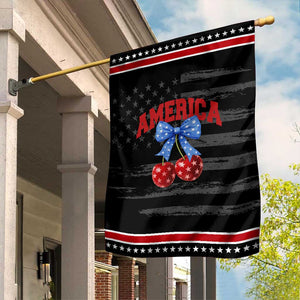 America Cherry Coquette Bow Garden Flag 4th of July Patriotic TS10 Distressed Black Red Print Your Wear