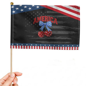 America Cherry Coquette Bow Patriotic Handheld Flag 4th of July TS10 Distressed 8.2" × 5.5" Black Blue Print Your Wear