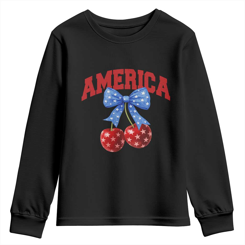 America Cherry Coquette Bow Youth Sweatshirt 4th of July Patriotic TS10 Black Print Your Wear
