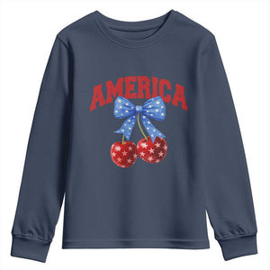 America Cherry Coquette Bow Youth Sweatshirt 4th of July Patriotic TS10 Navy Print Your Wear