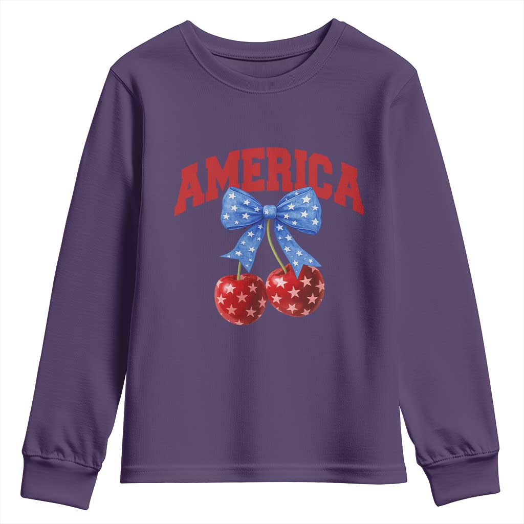 America Cherry Coquette Bow Youth Sweatshirt 4th of July Patriotic TS10 Purple Print Your Wear