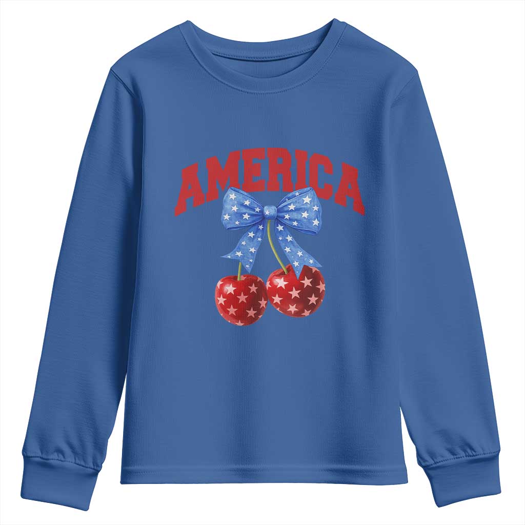 America Cherry Coquette Bow Youth Sweatshirt 4th of July Patriotic TS10 Royal Blue Print Your Wear