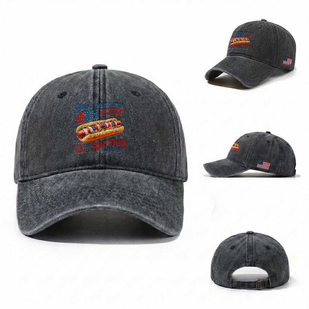 You Look Like 4th of July Hot Dog Washed Cotton Baseball Cap Funny Patriotic Food Meme TS10 Washed Cap Universal Fit Dark Gray Print Your Wear