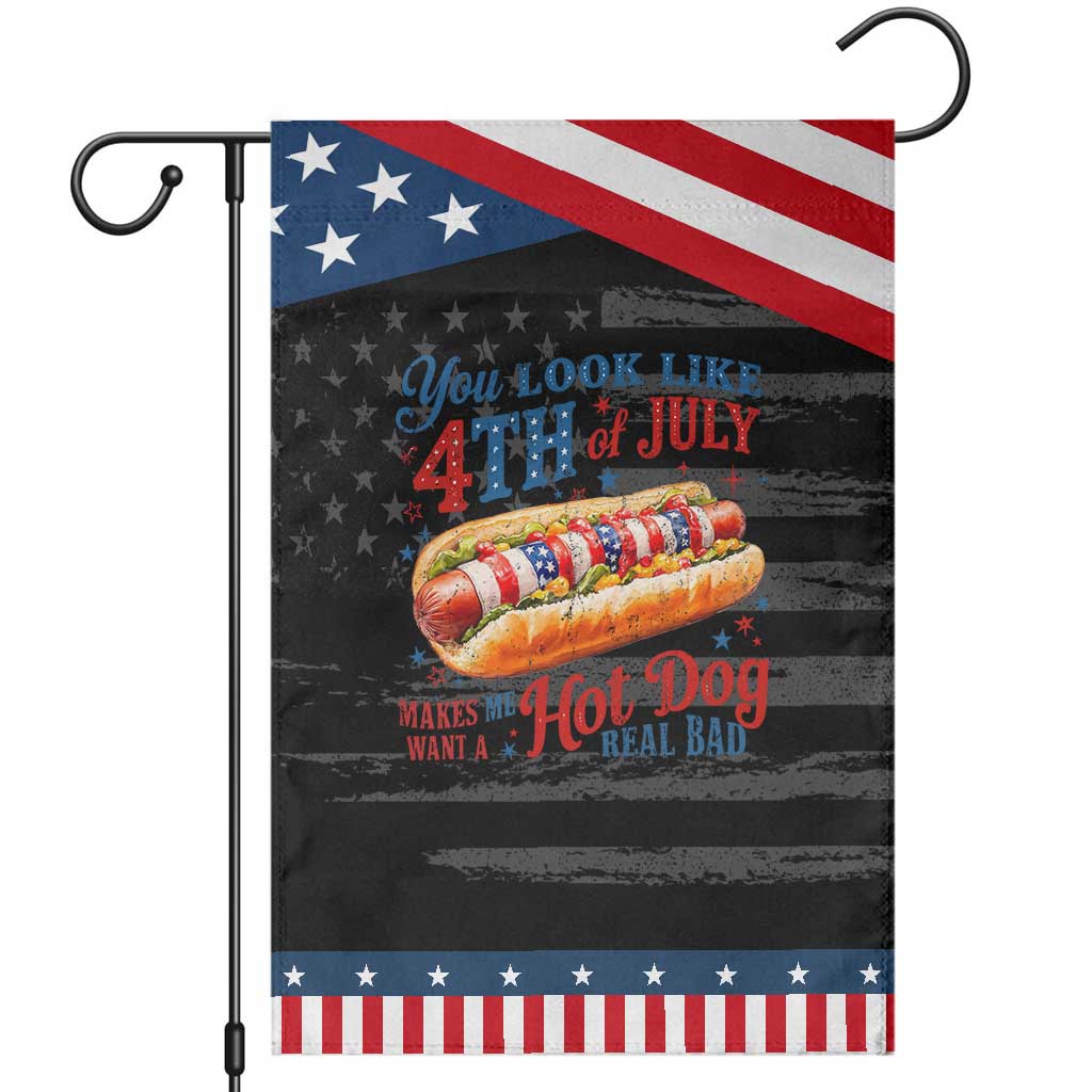 You Look Like 4th of July Hot Dog Garden Flag Funny Patriotic Food Meme TS10 Distressed Black Blue Print Your Wear