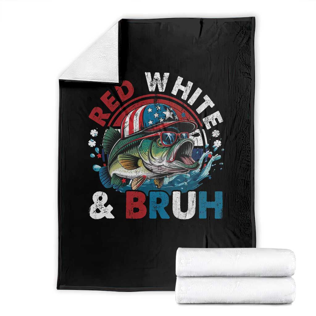 Funny Fishing Throw Blanket Red White Bruh Fisherman Gift American Flag TS10 Black Print Your Wear