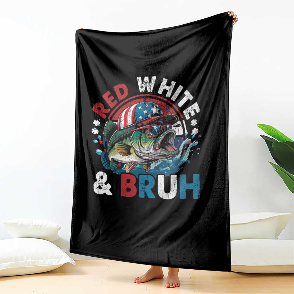Funny Fishing Throw Blanket Red White Bruh Fisherman Gift American Flag TS10 Print Your Wear
