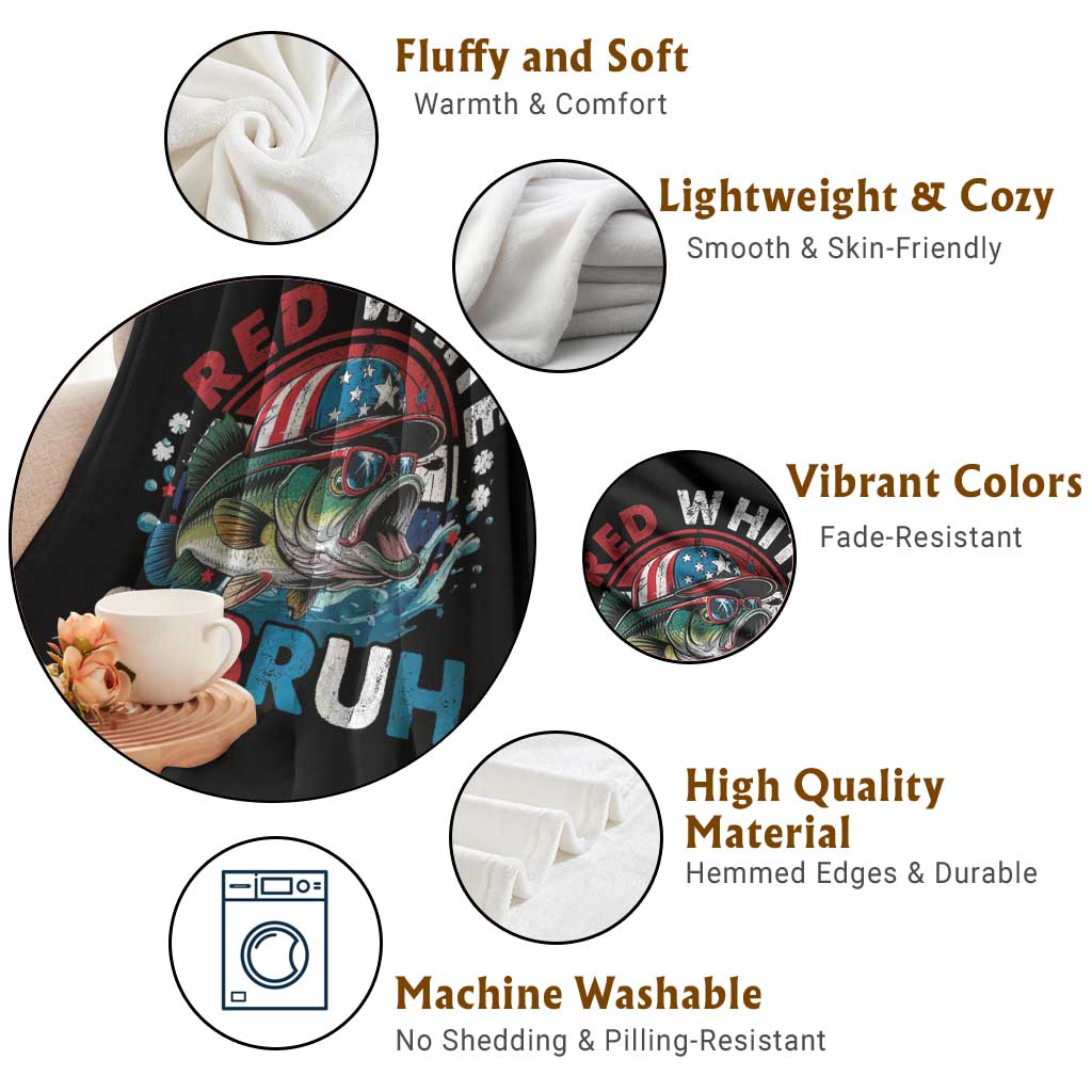 Funny Fishing Throw Blanket Red White Bruh Fisherman Gift American Flag TS10 Print Your Wear