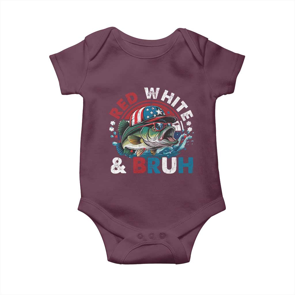 Funny Fishing Baby Onesie Red White Bruh Fisherman Gift American Flag TS10 Maroon Print Your Wear
