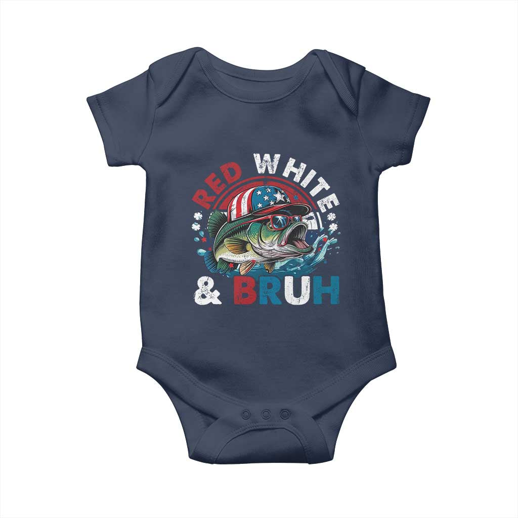 Funny Fishing Baby Onesie Red White Bruh Fisherman Gift American Flag TS10 Navy Print Your Wear