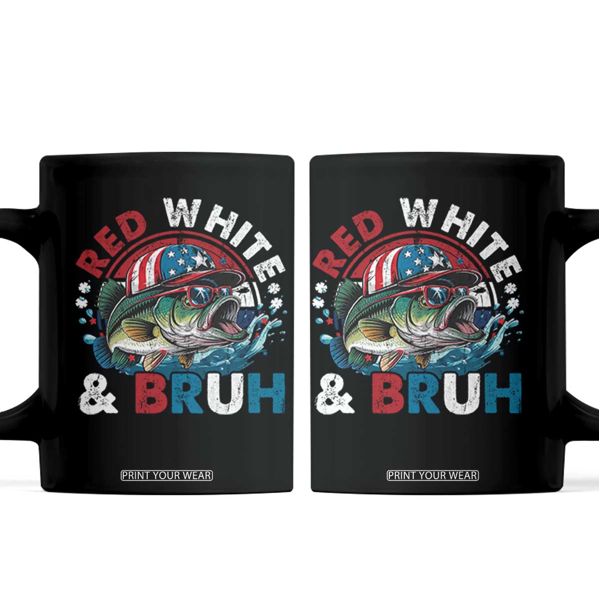 Funny Fishing Coffee Mug Red White Bruh Fisherman Gift American Flag TS10 Black Print Your Wear