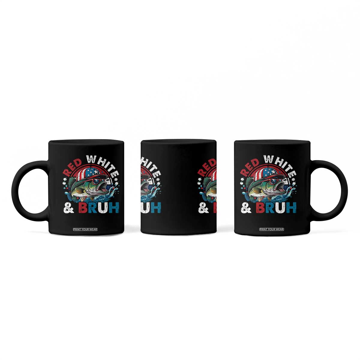 Funny Fishing Coffee Mug Red White Bruh Fisherman Gift American Flag TS10 Print Your Wear