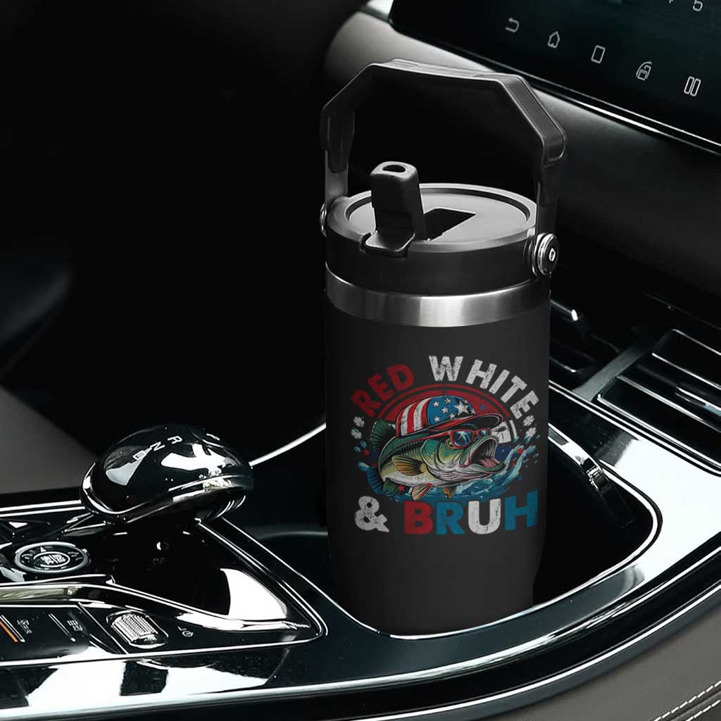 Funny Fishing Flip Straw Tumbler Red White Bruh Fisherman Gift American Flag TS10 Print Your Wear