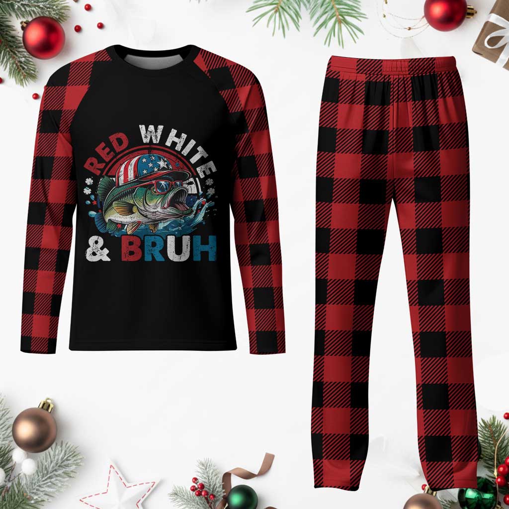 Funny Fishing Plaid Pajama Set Red White Bruh Fisherman Gift American Flag TS10 Buffalo Plaid Print Your Wear