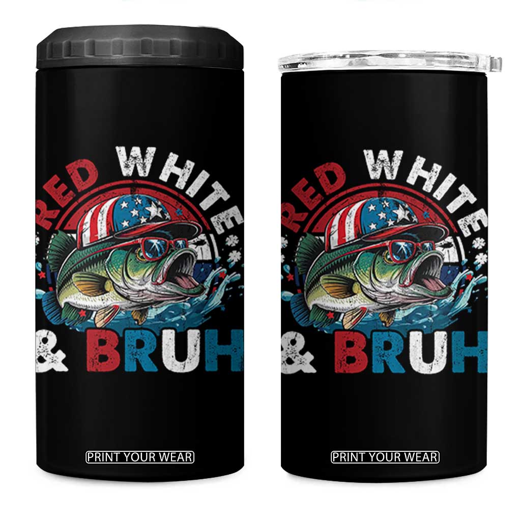 Funny Fishing 4 in 1 Can Cooler Tumbler Red White Bruh Fisherman Gift American Flag TS10 One Size: 16 oz Black Print Your Wear