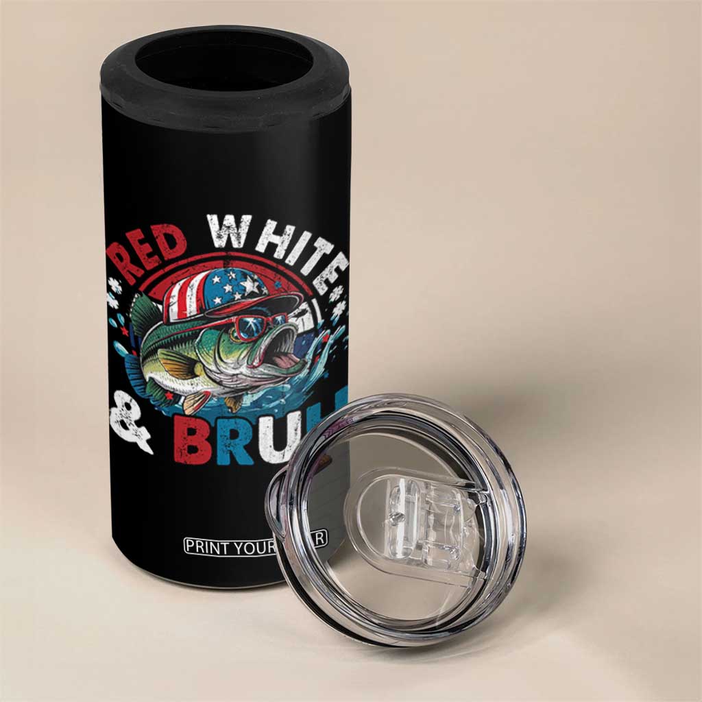 Funny Fishing 4 in 1 Can Cooler Tumbler Red White Bruh Fisherman Gift American Flag TS10 Print Your Wear