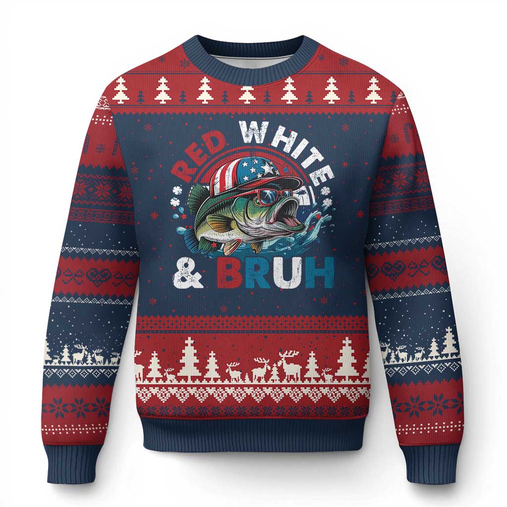 Funny Fishing Ugly Christmas Sweater Red White Bruh Fisherman Gift American Flag TS10 Navy Red Print Your Wear