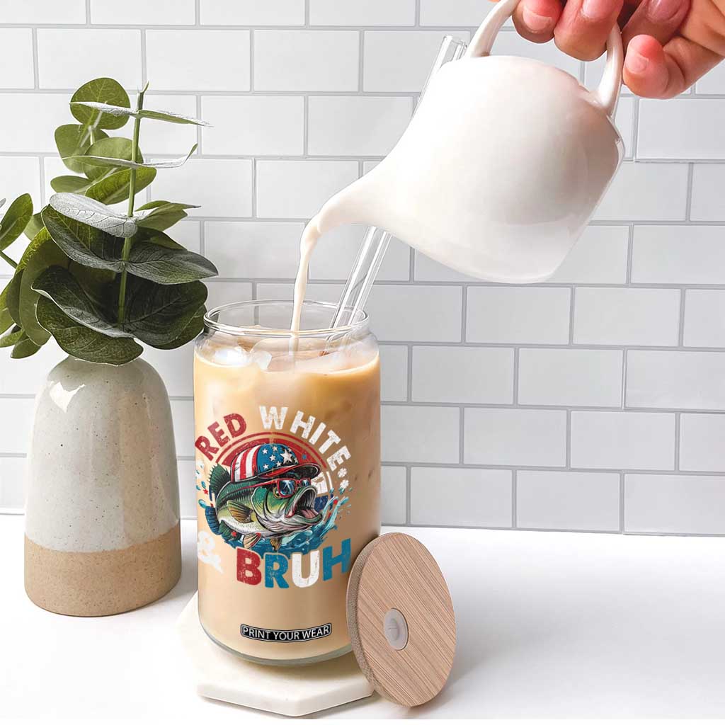 Funny Fishing Glass Can Red White Bruh Fisherman Gift American Flag TS10 Print Your Wear