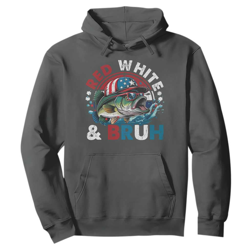 Funny Fishing Hoodie Red White Bruh Fisherman Gift American Flag TS10 Dark Heather Print Your Wear