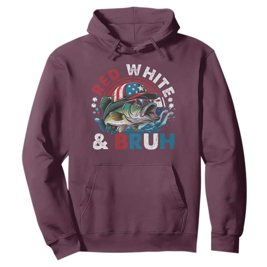 Funny Fishing Hoodie Red White Bruh Fisherman Gift American Flag TS10 Maroon Print Your Wear