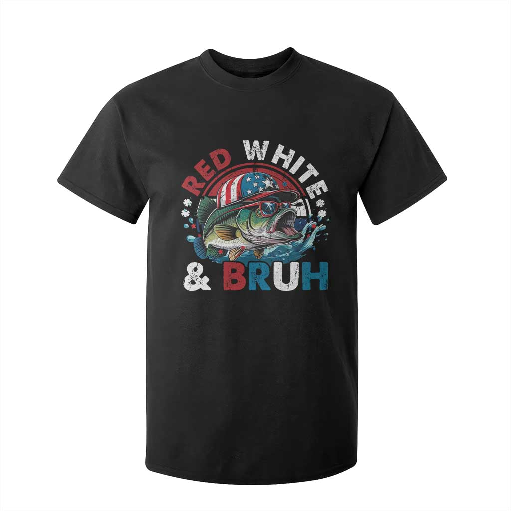 Funny Fishing T Shirt For Kid Red White Bruh Fisherman Gift American Flag TS10 Black Print Your Wear