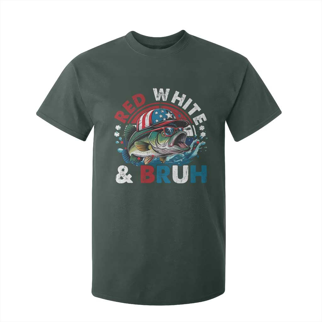 Funny Fishing T Shirt For Kid Red White Bruh Fisherman Gift American Flag TS10 Dark Forest Green Print Your Wear