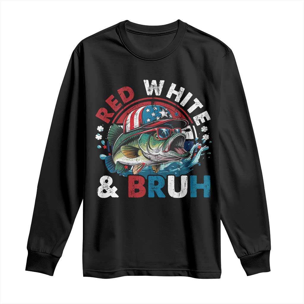 Funny Fishing Long Sleeve Shirt Red White Bruh Fisherman Gift American Flag TS10 Black Print Your Wear