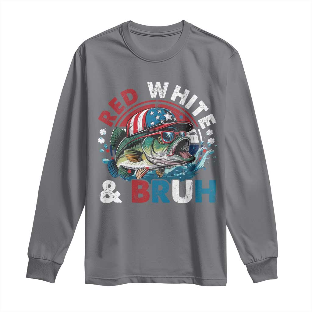 Funny Fishing Long Sleeve Shirt Red White Bruh Fisherman Gift American Flag TS10 Charcoal Print Your Wear