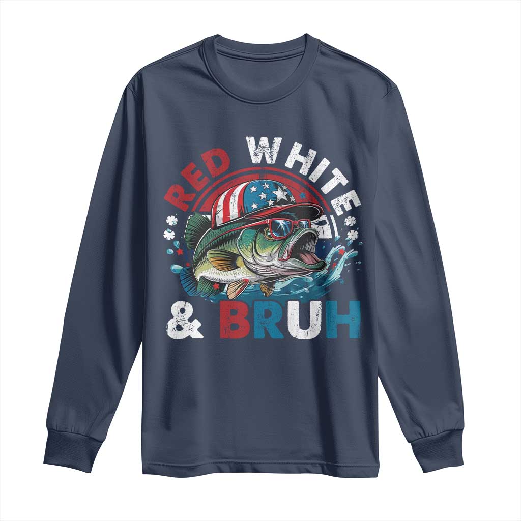 Funny Fishing Long Sleeve Shirt Red White Bruh Fisherman Gift American Flag TS10 Navy Print Your Wear