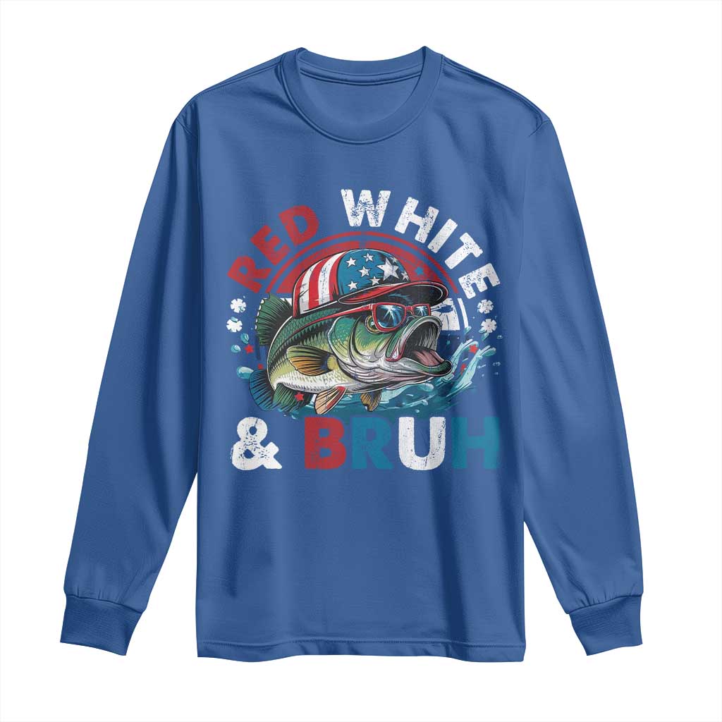 Funny Fishing Long Sleeve Shirt Red White Bruh Fisherman Gift American Flag TS10 Royal Blue Print Your Wear