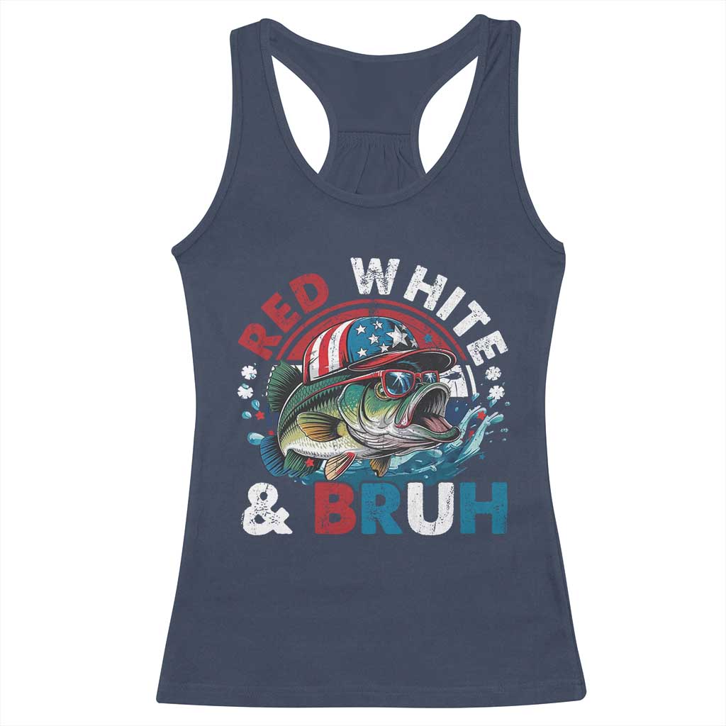Funny Fishing Racerback Tank Top Red White Bruh Fisherman Gift American Flag TS10 Navy Print Your Wear