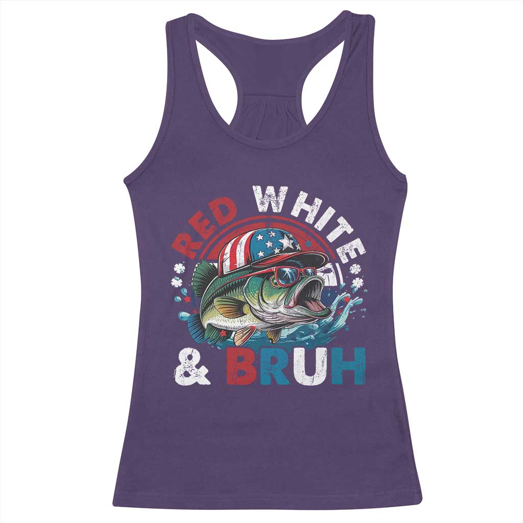 Funny Fishing Racerback Tank Top Red White Bruh Fisherman Gift American Flag TS10 Purple Print Your Wear