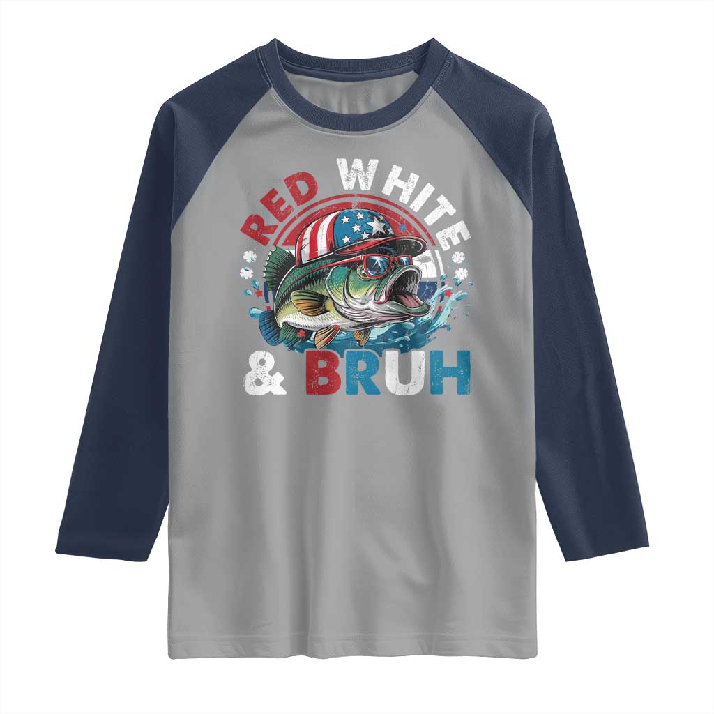 Funny Fishing Raglan Shirt Red White Bruh Fisherman Gift American Flag TS10 Sport Gray Navy Print Your Wear